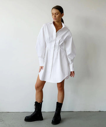 Elletra Pleated Shirt Dress - SunsetFashionLA